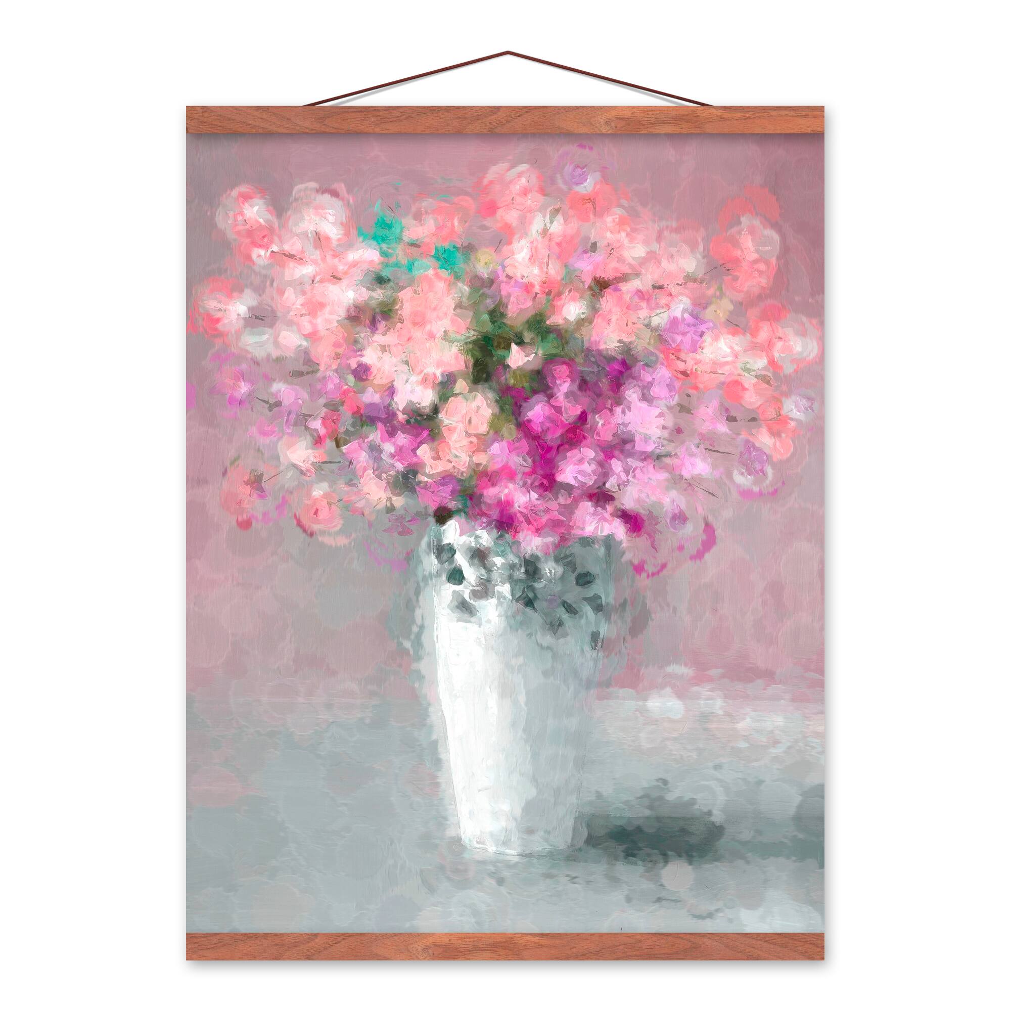 Tall Vased Florals 16" x 20" Teak Hanging Canvas